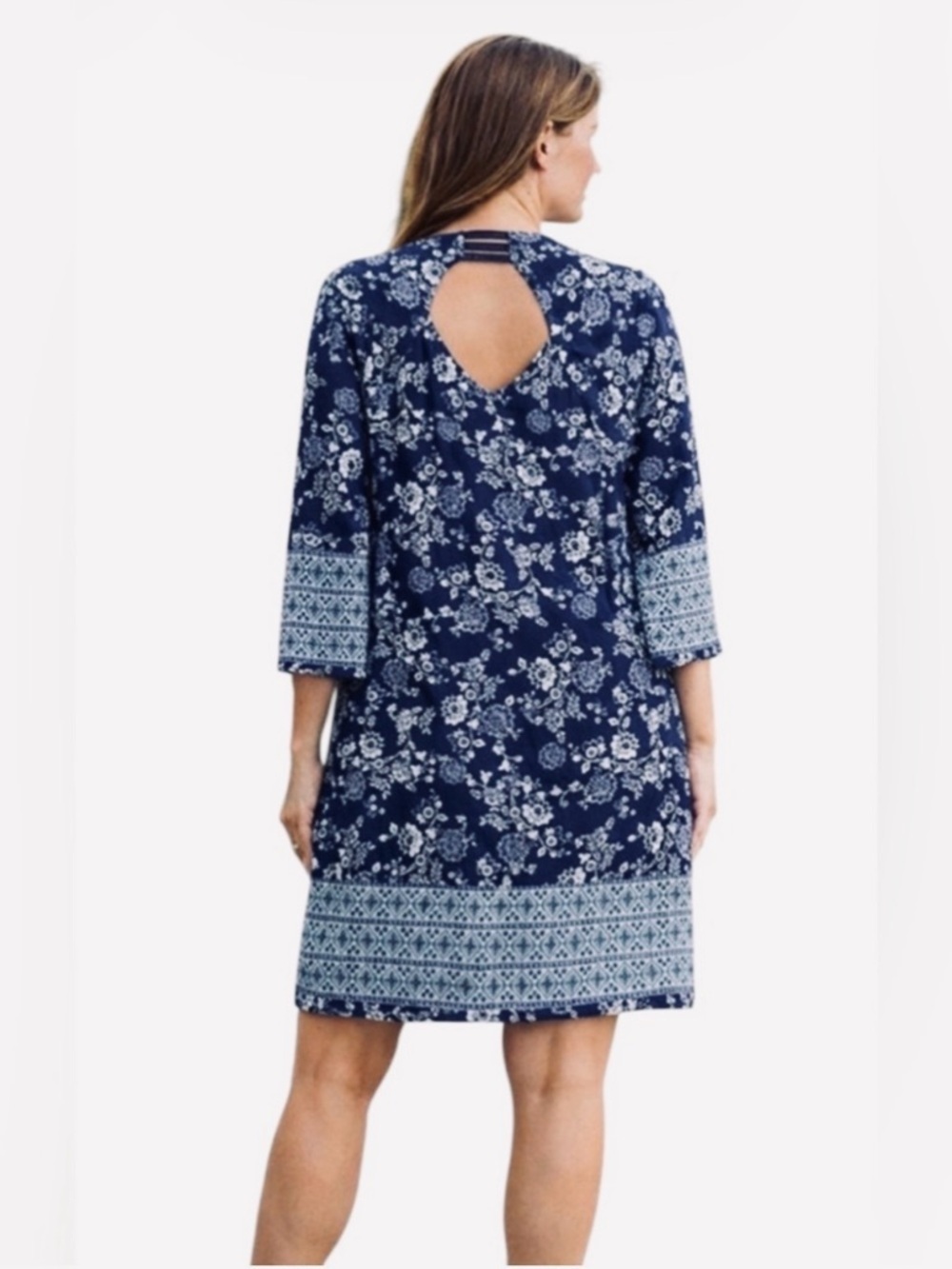 Anthropologie Skies Are Blue Floral Knit Summer Dress V Neck Back Opening Large
